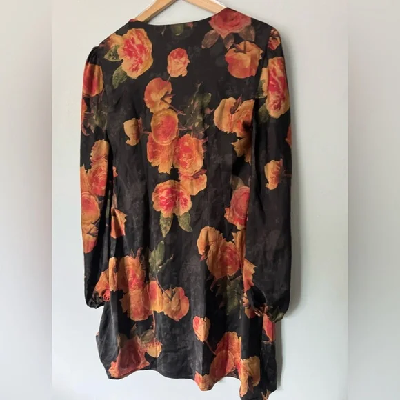Lulu's Black and Orange Floral Long Sleeve Dress - Picture 4 of 12